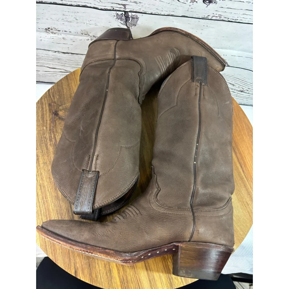 Women's Justin Brown Leather Heeled Cowboy Boots Size 7 - Picture 9 of 13